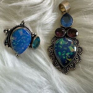 Women’s silver jewelry with amethyst, and blue stones